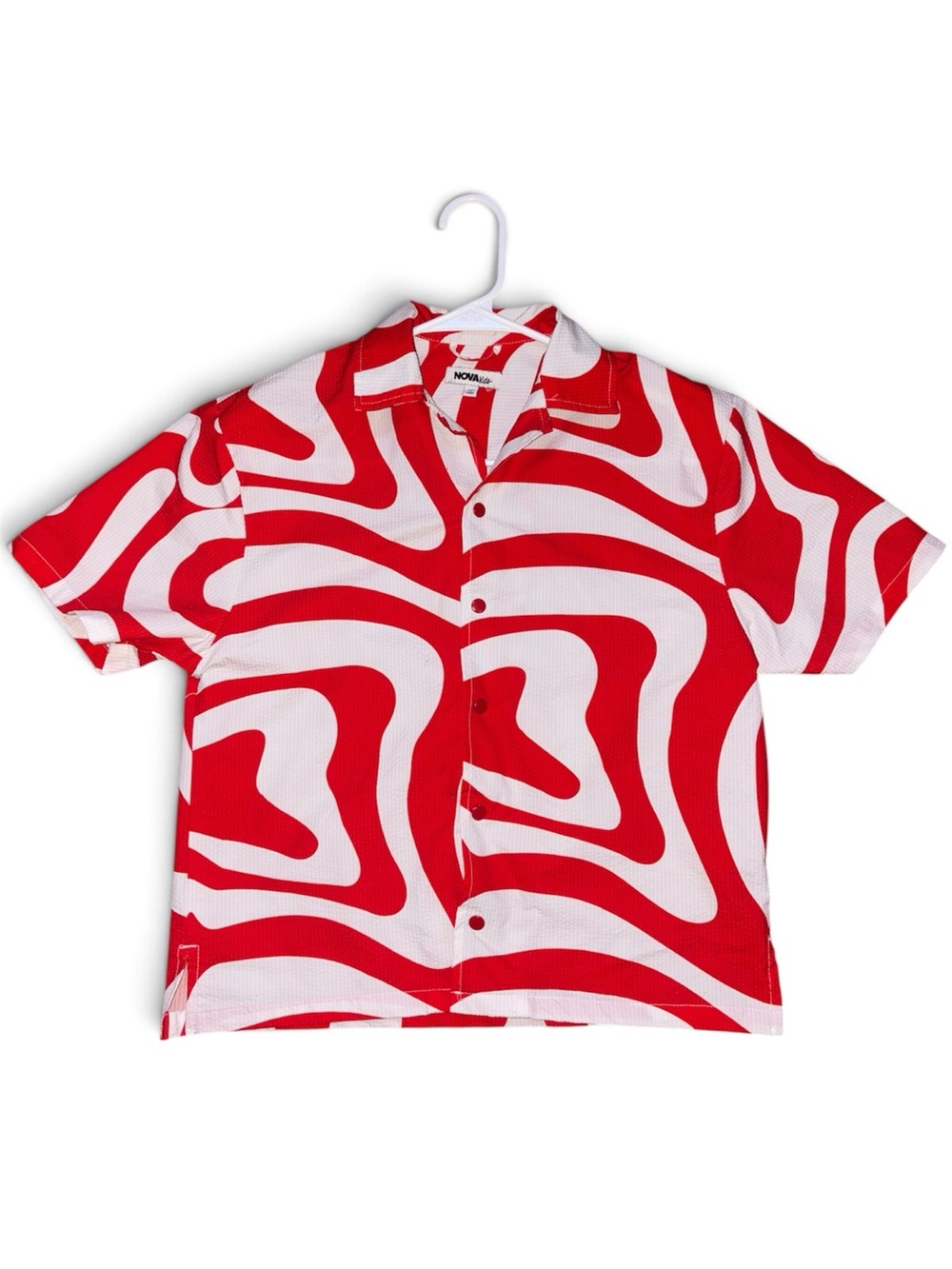 Fashion Nova Red & White abstract Button-Down Shirt